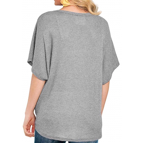 Gray loose button down short sleeve top - Picture 2 of 4